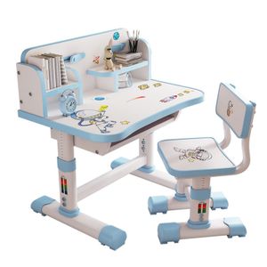 Kinder Schreibtisch- und Stuhl-Set, höhenverstellbar, ergonomisch, Kinder-Schularbeitsplatz mit Aufbewahrungsschublade, blau