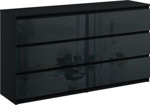 Kommode mit 6 Schubladen breite 140cm Sideboard moderne schwarz hochglanz