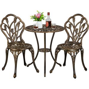 Gartenmöbel Set 2x Stuhl 1x runder Tisch Metall braun Sitzgruppe Gartenset 