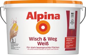 Alpina Wisch & Weg Wandfarbe Spezialfarbe abwaschbar Matt Weiß 5 Liter