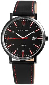 Excellanc Herren Armband Uhr Schwarz Analog Datum Kunst Leder Armbanduhr Mode