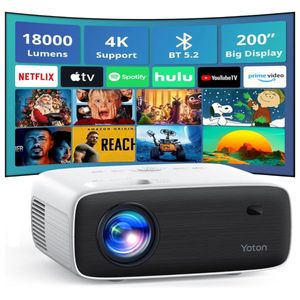 Yoton Y6 5.2 Bluetooth 4K LCD-Beamer, Native 1080P  Multimedia Heimkino Projektor, Kompatibel mit Laptop/PC/Smartphone