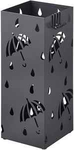 WOLTU Železný stojan na dáždniky, D20 x Š20 x V49 cm, so zásobníkom na vodu, 4 háčiky na vreckové dáždniky, antracitový obdĺžnik
