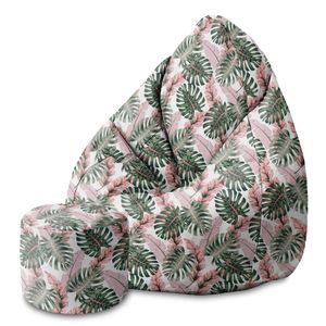 Bean Bag 80x80x120cm Sitzsack mit Lehne und Hocker und Bezug Sitzkissen Boden Chill Sack Bubibag Sitzsack Sitzsack mit Füllung Sitzsack Erwachsene mit Füllung Tropical Pink and Green Leaves
