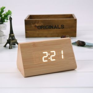 Holz Digitaluhr Wecker LED Zeitanzeige Sprachsteuerung,Farbe: Holz+Weiß,Größe:18*8*8cm