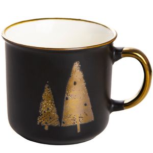 Świąteczny kubek porcelanowy Prezent świąteczny 400 ml Czarno-złota choinka
