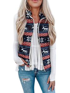 Frauen Zip Up Jacke Weste Winter Warmer Color Fleece Mantel Motivprint,Farbe:Schwarz,Größe:Xl