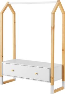 Juskys Kinder Kleiderständer Filla mit großer Schublade - Holz Kindergarderobe Weiß