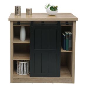 Kommode HWC-K75, Schrank Regal, Schiebetüre 5 Staufächer, Holz-Optik Industrial Metall 84x80x40cm  naturfarben