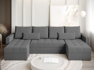 BroMARKT Ecksofa HOT U mit Schlaffunktion Bettkasten Kissen Couch Sofa U-Form, Grau