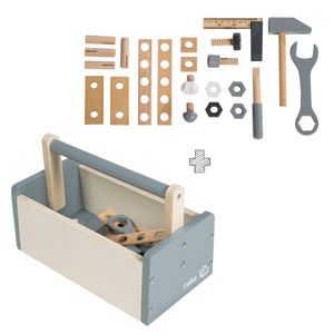 roba Werkzeugkiste für Kinder, Holzwerkzeugkasten, Holzbaukasten inklusive 22-teiligem Werkzeug