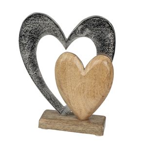Deko Herz aus Alu Mango Holz zum stellen Aufsteller 26 cm Tischdeko Dekoration