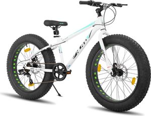 HILAND 26 Zoll Kinderfahrrad mit 4.0 Fat Tire, Shimano 7-Gang, Geeignet für Strand, Schnee, Kinder Mountainbike Jungen Mädchen, Weiß