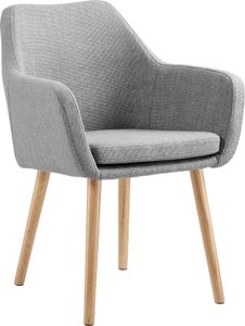 SalesFever Armlehnstuhl | Bezug in Strukturstoff | Stuhlbeine Eichenholz | B 62 x T 60 x H 84 cm | hellgrau – natur