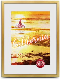 aFFa frames, California, Bilderrahmen aus Kunststoff, Fotorahmen, Rechteckig, mit Acrylglasfront, HDF-Hintergrund, Gold, A3, 29.7x42 cm