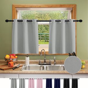 2er Set Vorhang Blickdicht Kurz, Verdunkelungsvorhang mit Ösen B 85 x H 61cm Grau für Küche Bistro Regal Cafe Restaurant Wohnzimmer Schlafzimmer