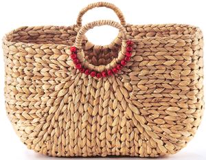 Kobolo Tasche Handtasche Korbtasche - Wasserhyazinthe - mit rundem Griff - 43x14x30 cm