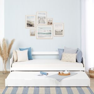 Homestyle4u 1420, Tagesbett Ausziehbett 90x200 cm, Weiß Holzbett Kiefer massiv Einzelbett Bettgestell mit Lattenrost