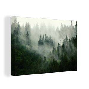 OneMillionCanvasses® - Leinwandbilder - 120x80 cm, Wald - Nebel - Bäume - Natur, Wandbilder Kunstdruck Wanddekoration - Foto auf Leinwand - Gemälde auf Holzrahmen  - Wanddekorationen - Wohnzimmer