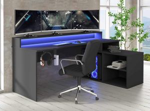 TURKU Gaming Schreibtisch 200 x 125 cm inkl. Beleuchtung Schwarz