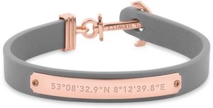 PAUL HEWITT Anker Armband Signum Koordinaten - Armband Leder Damen (Grau) mit Anker Schmuck aus IP-Edelstahl (Rosegold)