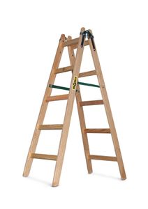 DRABEST Leiter PRO Serie Malerleiter Holz Bockleiter Holzleiter 2 x 5 Stufen Zweiseitige Klappleiter Haushaltsleiter bis 150 kg belastbar