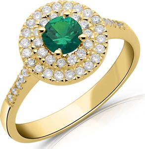 Tony Fein Solitär Ring mit Zirkonia Stein Grün Weiß 585er Gold Hochglanzpoliert für Damen  Italy 60