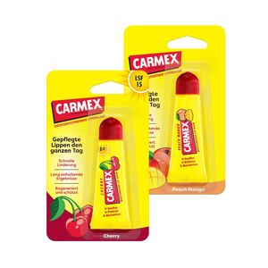 Carmex Flavor Lippenpflege - 2er Set - Kirsche und Mango Tube - der original medizinische Lippenbalsam –