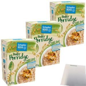 Schapfen Mühle Porridge Hafermahlzeit Apfel Zimt 3er Pack (3x260g Packung) + usy Block