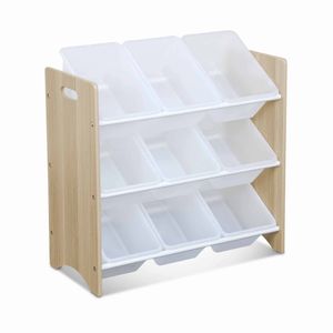 Aufbewahrungsregal mit 9 Boxen für Kinder - TOBIAS - Massivholz natur weiß, 64 x 29,5 x 60 cm Aufbewahrungsregal mit 9 Boxen für Kinder - TOBIAS - Massivholz natur weiß, 64 x 29,5 x 60 cm