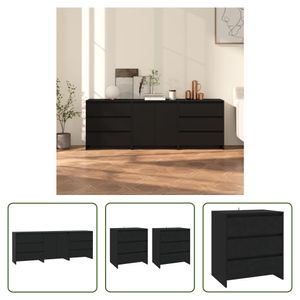 The Living Store 3-tlg. Sideboard Schwarz Holzwerkstoff