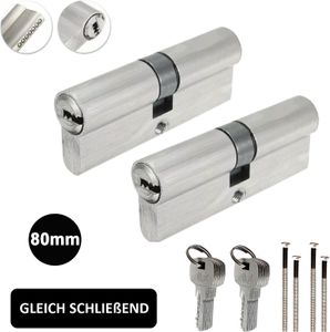 2x Profil Zylinderschloss Schließzylinder Tür Zylinder Profilzylinder 80mm (40/40mm) Gleichschließend