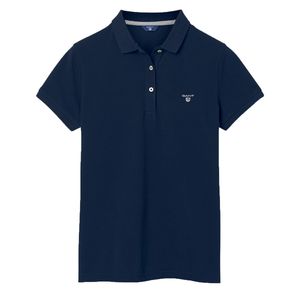 GANT Damen Poloshirt - MD. Summer Pique, Halbarm, Knopfleiste, Logo, einfarbig Blau XS