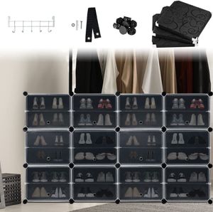 Stojan na topánky 4 * 6 úrovní DIY Shoe Cabinet PP Plastové skladovanie topánok 24 priehradiek s dverami Modulárny stojan na topánky Úspora miesta na triedenie topánok, čierny CEEDIR