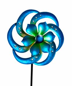 Gartenstecker doppel Windrad Metall Blume Windmühle Windspiel Garten Deko Figur