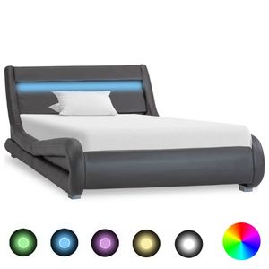 vidaXL Bettgestell mit LED Grau Kunstleder 100 x 200 cm - Bettgestell - Bettgestelle - Bettrahmen - Bett