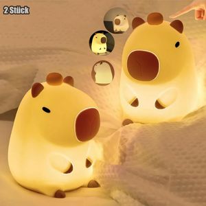 2er-Pack dimmbares Nachtlicht, Kawaii Capybara-Licht, über USB wiederaufladbares Silikon-Nachtlicht, Touch-Timer über USB wiederaufladbar