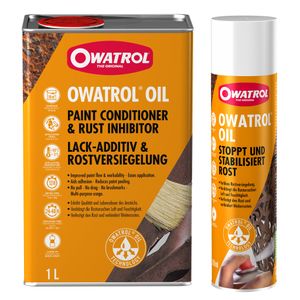 Owatrol Öl Bundle Größen: 1 x Liter + 1 x 300 ml Spray, Rostumwandler, Grundierung, Rostschutz, dauerhaft elastisch, Oldtimer, Lufttrocknend