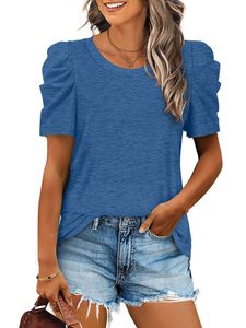 Damen T-Shirt Einfarbig Shirt Streetwear Teenager Mädchen Puffärmel Sommer Oberteile Kurzen Ärmeln