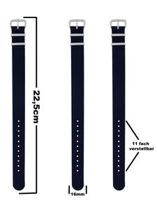Pacific Time Uhrenarmband Wechselarmband Durchzugsband Textil Nylon 16mm blau