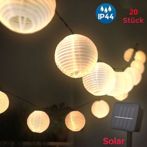 LED Außen-Lichterkette Solar Outdoor 5 Meter 20 Lampions IP44 Wasserfest Deko Solar/Akkubetrieben Garten Terrasse Balkon treeseawna