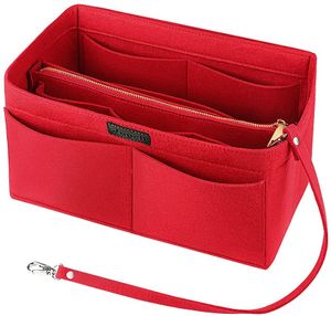 Taschenorganizer für Handtaschen, Filz Handtasche Organizer Taschen Organisator Kosmetikorganizer mit Reißverschluss-Tasche für Frauen, Rot - L