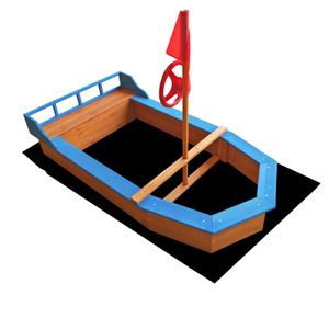 Sandkasten Boot mit Flaggenmast 150x78x100cm Vliesboden Holzsandkasten Garten