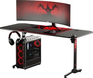 Diablo X-Mate 1600 Gaming Tisch Schreibtisch PC Computertisch Ergonomisch Carbon Tischplatte Kopfhörerhaken Getränkehalter (160 x 75 x 75 cm) Farbe: Schwarz