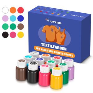 7 Artists Textilfarbe Waschmaschinenfest - 12 Cat Stoffmalfarben Waschfest x 20 ml - Stoff Farbe für Kleidung, Schuhe, Jeans, Taschen, T Shirt Bemalen
