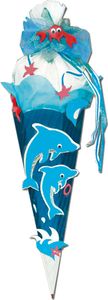 Schultüten-Bastelset Delfin 68 cm 6-eckig Rot(h)-Spitze Kreppverschluss Schultüten-Bastelset Delfin 68 cm 6-eckig Rot(h)-Spitze Kreppverschluss