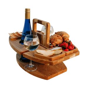 Essteller,Abnehmbarer Wein-Picknicktisch, tragbare Mini-Servierplatte, Obsttablett und Weintablett in einem, mit 4 Lebensmittelzellen