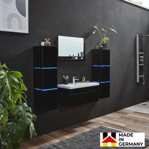 HOME DELUXE - Badmöbel WANGEROOGE BIG XL Schwarz (HB) Badezimmermöbel Waschbecken Unterschrank Spiegel