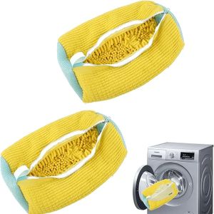 2 Stück Schuhbeutel Waschmaschine Schuhwaschbeutel, Waschbeutel Sneaker Schuhe Wäschesack mit 360°Reinigungsflaum und Reißverschluss, Schuhsack