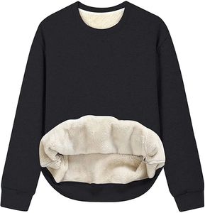 ASKSA Damen Fleece Rundhals Pullover Sweatshirt Futter Pulli Oberteil, Schwarz, XXL